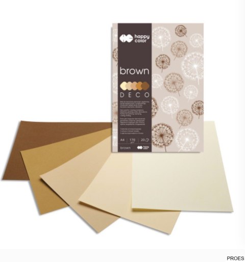 Blok Deco Brown A4, 170g, 20 ark, 5 kol. tonacja brązowa, Happy Color HA 3717 2030-072 Blok Deco Brown A4, 170g, 20 ark, 5 kol. tonacja brązowa, Happy Color HA 3717 2030-072
