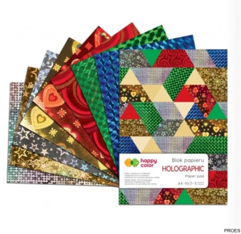 Blok HOLOGRAPHIC A4, 10 ark, 70g, 5 kolorów, 5 motywów, Happy Color HA 3807 2030-HO Blok HOLOGRAPHIC A4, 10 ark, 70g, 5 kolorów, 5 motywów, Happy Color HA 3807 2030-HO