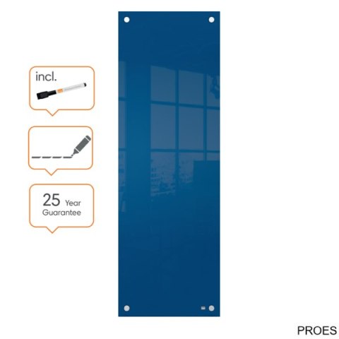Mała podłużna szklana tablica suchościeralna Nobo Home 300x900mm, niebieska 1915608 Mała podłużna szklana tablica suchościeralna Nobo Home 300x900mm, niebieska 1915608