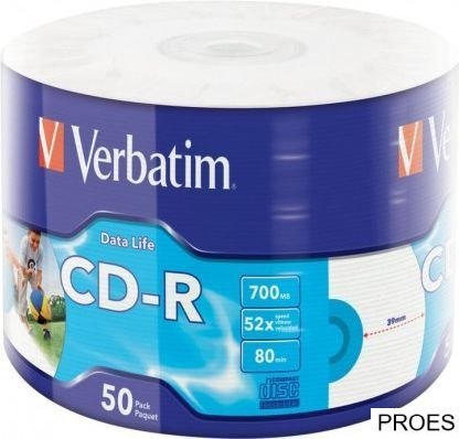 Płyta CD-R VERBATIM (50) 700MB 52x wrap INKJET PRINTABLE 43794