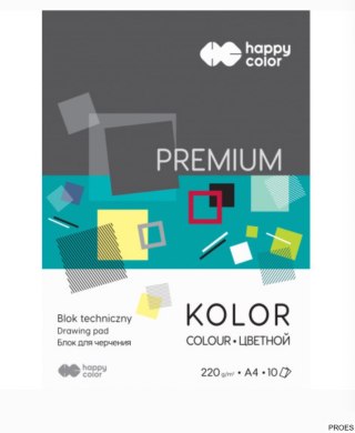 Blok techniczny PREMIUM kolorowy A4, 220g, 10 ark, Happy Color HA 3722 2030-09