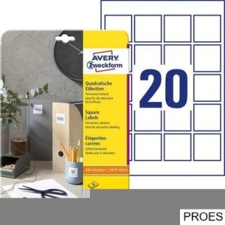 Etykiety o nietypowych kształtach, A4, 10 ark./op., 45x45 mm, kwadratowe, usuwalne, AVERY ZWECKFORM, 6252REV-10