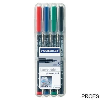 Foliopis Lumocolor, S, wodoodporny, zestaw 4 kol. (2, 3, 5, 9) w etui box, Staedtler S 313 WP4