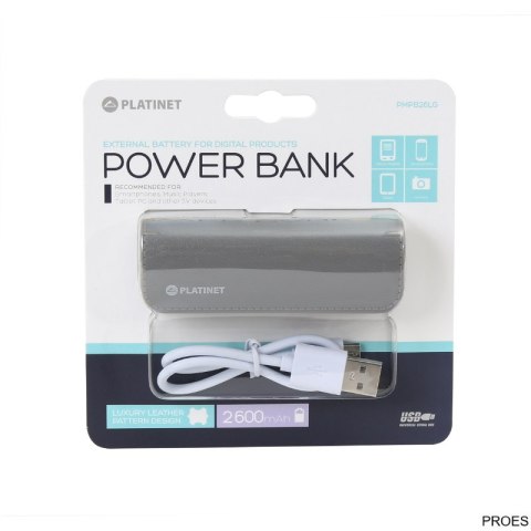 Powerbank, przenośna ładowarka Platinet LEATHER 2600mAh GREY + MICRO CABLE KABEL PMPB26LG