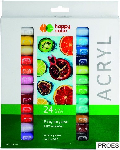 Farba akrylowa zestaw 24 kolorów x 12 ml, Happy Color HA 7370 0012-K24 Farba akrylowa zestaw 24 kolorów x 12 ml, Happy Color HA 7370 0012-K24