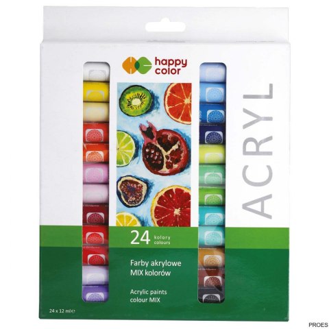 Farba akrylowa zestaw 24 kolorów x 12 ml, Happy Color HA 7370 0012-K24 Farba akrylowa zestaw 24 kolorów x 12 ml, Happy Color HA 7370 0012-K24