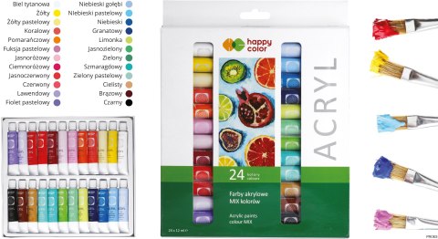 Farba akrylowa zestaw 24 kolorów x 12 ml, Happy Color HA 7370 0012-K24 Farba akrylowa zestaw 24 kolorów x 12 ml, Happy Color HA 7370 0012-K24