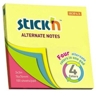 Notes samoprzylepny 4-kolorowy, neon, 76x76 mm 21822 StickN