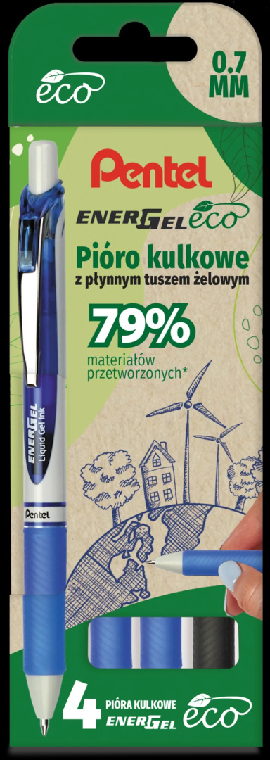 Pióro kulkowe ENERGEL ECO (kpl. 4szt - czarny, 3x niebieski) BL77E-ST4ACCCPL PENTEL