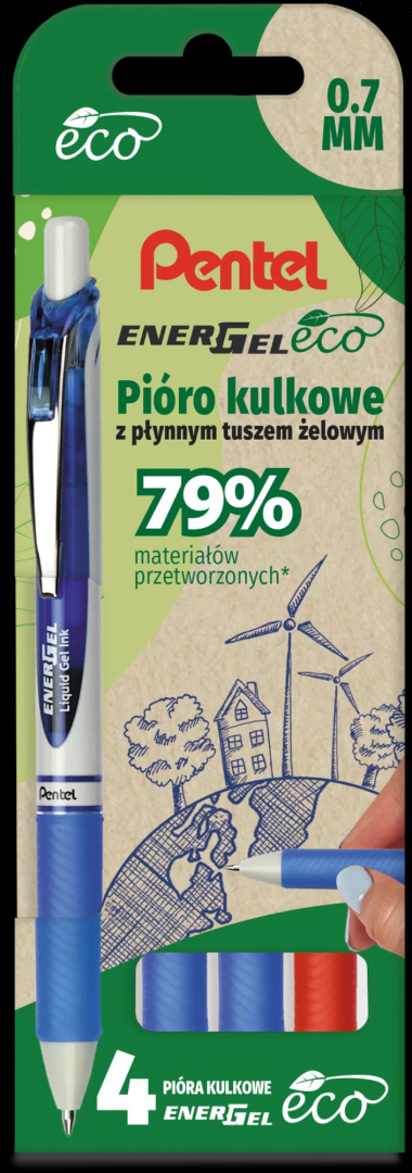 Pióro kulkowe ENERGEL ECO (kpl. 4szt - czerwony, 3x niebieski) BL77E-ST4BCCCPL PENTEL