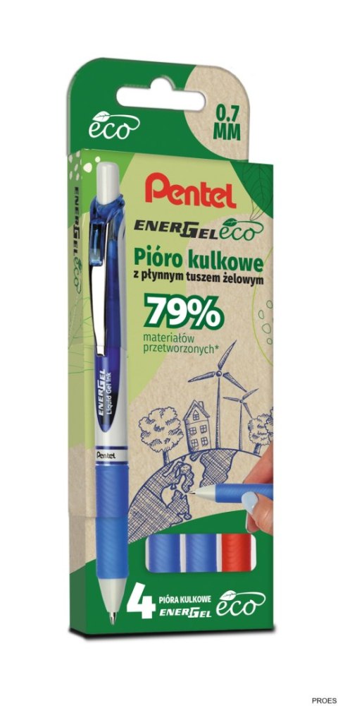 Pióro kulkowe ENERGEL ECO (kpl. 4szt - czerwony, 3x niebieski) BL77E-ST4BCCCPL PENTEL Pióro kulkowe ENERGEL ECO (kpl. 4szt - czerwony, 3x niebieski) BL77E-ST4BCCCPL PENTEL