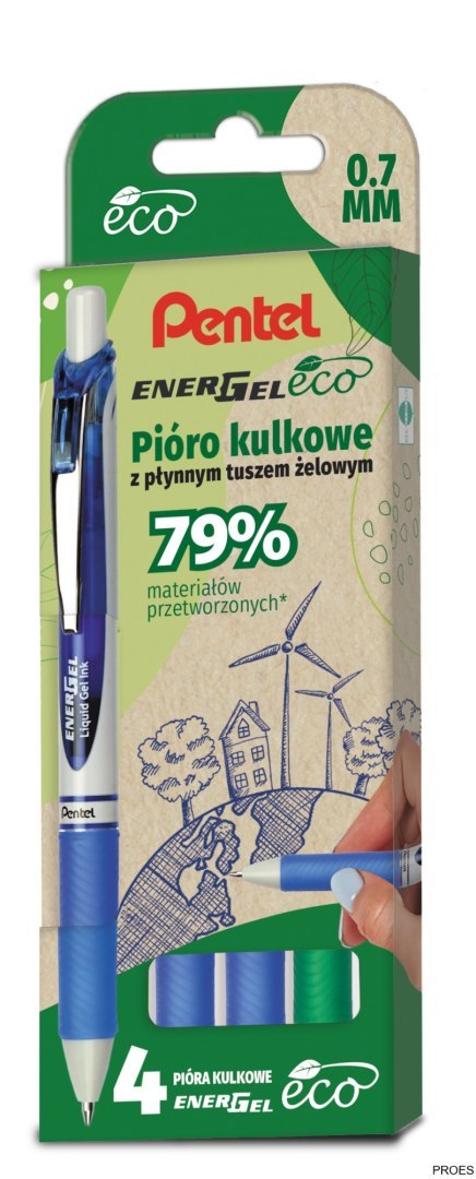 Pióro kulkowe ENERGEL ECO (kpl.4szt - zielony, 3x niebieski) BL77E-ST4DCCCPL PENTEL Pióro kulkowe ENERGEL ECO (kpl.4szt - zielony, 3x niebieski) BL77E-ST4DCCCPL PENTEL