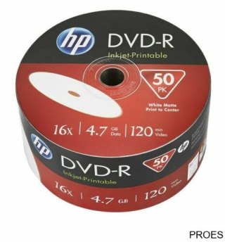 Płyta HP DVD-R 4.7GB 16x (50szt) SPINDEL, bulk WHITE INKJET PRINTABLE do nadruku DME00070WIP
