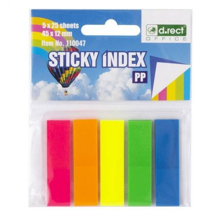 Zakładki indeksujące PET 12x45mm 5x25szt STICKY INDEX 110047 D.RECT