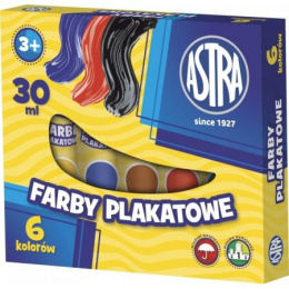 Farby plakatowe Astra 6 kolorów - tuba 30 ml, 83119900