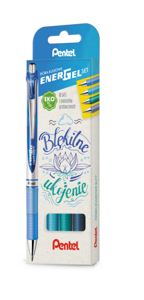 Pióro kulkowe ENERGEL 0,7 mm, kpl.4 kolory BŁĘKITNE UKOJENIE BL77-ST4CACSSPL PENTEL Pióro kulkowe ENERGEL 0,7 mm, kpl.4 kolory BŁĘKITNE UKOJENIE BL77-ST4CACSSPL PENTEL