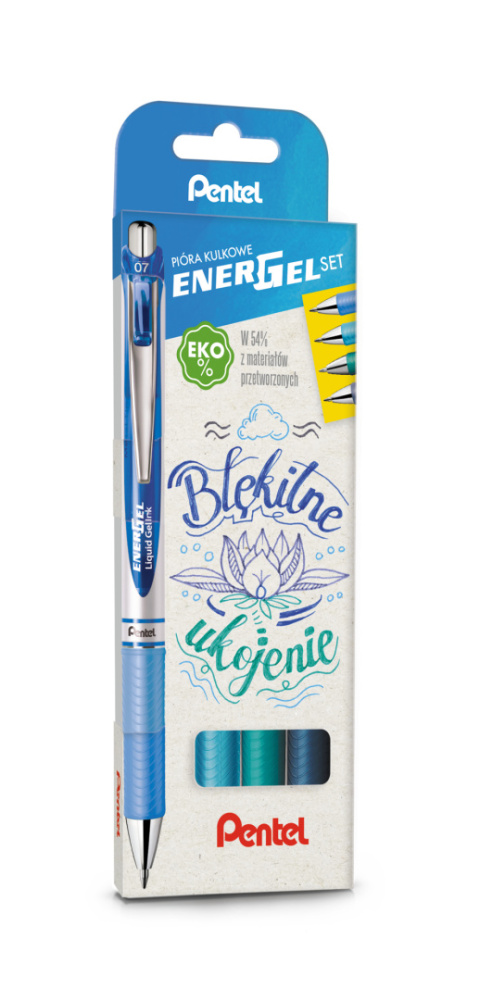 Pióro kulkowe ENERGEL 0,7 mm, kpl.4 kolory BŁĘKITNE UKOJENIE BL77-ST4CACSSPL PENTEL Pióro kulkowe ENERGEL 0,7 mm, kpl.4 kolory BŁĘKITNE UKOJENIE BL77-ST4CACSSPL PENTEL