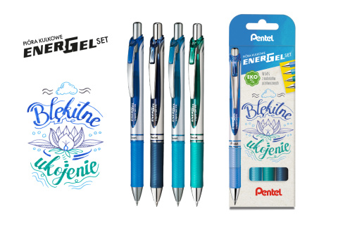 Pióro kulkowe ENERGEL 0,7 mm, kpl.4 kolory BŁĘKITNE UKOJENIE BL77-ST4CACSSPL PENTEL Pióro kulkowe ENERGEL 0,7 mm, kpl.4 kolory BŁĘKITNE UKOJENIE BL77-ST4CACSSPL PENTEL