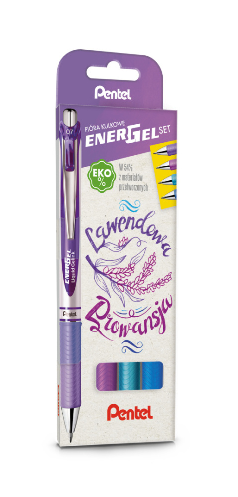Pióro kulkowe ENERGEL 0,7 mm, kpl.4 kolory LAWENDOWA PROWANSJA BL77-ST4CSVVPL PENTEL Pióro kulkowe ENERGEL 0,7 mm, kpl.4 kolory LAWENDOWA PROWANSJA BL77-ST4CSVVPL PENTEL