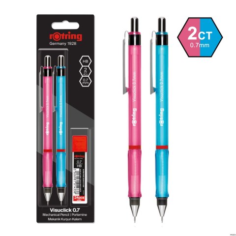 Zestaw ołówków VISUCLICK DUO + dodatkowe rysiki 1 x niebieski, 1 x różowy, blister 2 2102711 , Rotring Zestaw ołówków VISUCLICK DUO + dodatkowe rysiki 1 x niebieski, 1 x różowy, blister 2 2102711 , Rotring