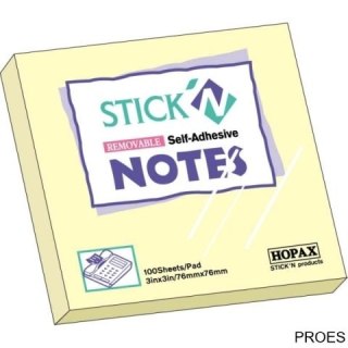 Notes samoprzylepne 76x76 żółty pastel STICK`N 100k. 21007