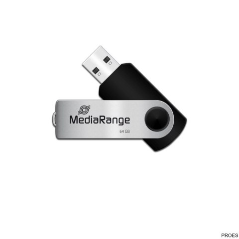 Pamięć Pendrive MediaRange 64GB USB 2.0, obracany, srebrno-czarny, MR912 Pamięć Pendrive MediaRange 64GB USB 2.0, obracany, srebrno-czarny, MR912
