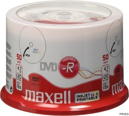 Płyta MAXELL DVD-R 4.7GB 16x, (50szt) PRINTABLE, white, do nadruku, cake 275701
