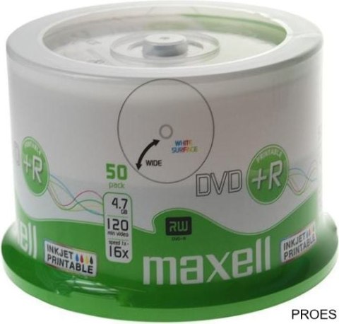 Płyta MAXELL DVD+R 4.7GB 16x, (50szt) PRINTABLE, white, do nadruku, cake 275702