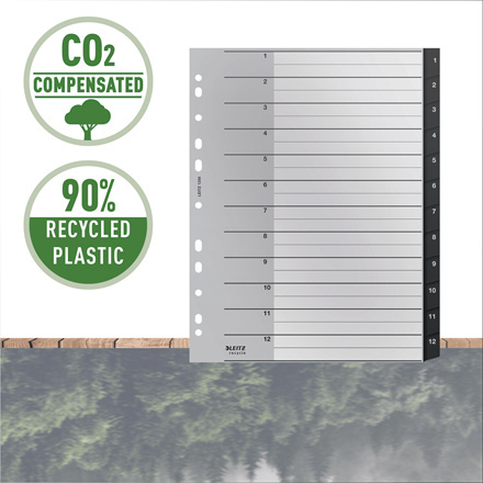 Przekładki Leitz Recycle 1 - 12, A4, PP, czarne 12090000 Przekładki Leitz Recycle 1 - 12, A4, PP, czarne 12090000
