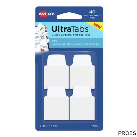 Ultra Tabs - samoprzylepne zakładki indeksujące, białe, 25,4x38, 40 szt., Avery Zweckform 74788