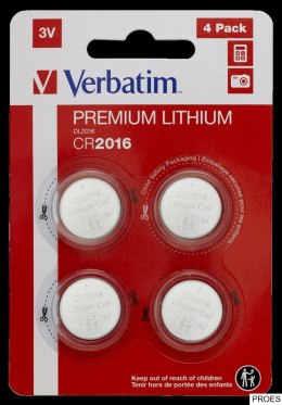 Baterie VERBATIM LITHIUM CR2016 3V BLISTER 4szt. 49531