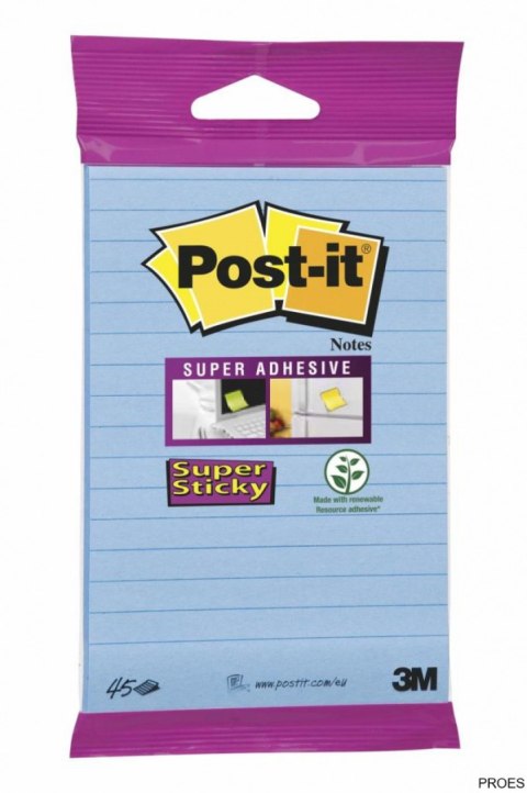 Bloczek samoprzylepny POST-IT_ Super sticky, (6844-L-NB), 152x102mm, 45 kart., zawieszka, niebieski