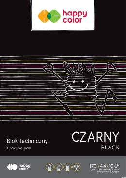 Blok techniczny czarny A4, 170g, 10 ark, Happy Color HA 3717 2030-9