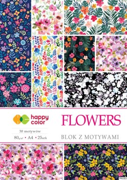 Blok z motywami FLOWERS, 80g/m2, A4, 15 ark, 25 motyw, Happy Color HA 3808 2030-F