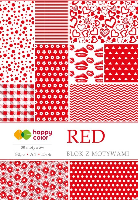 Blok z motywami RED, 80g/m2, A4, 15 ark, 30 motyw, Happy Color HA 3808 2030-R