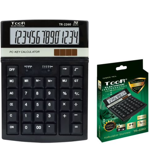 Kalkulator TOOR TR-2260, 14 pozycyjny, podwójne zasilanie 120-1859 Kalkulator TOOR TR-2260, 14 pozycyjny, podwójne zasilanie 120-1859