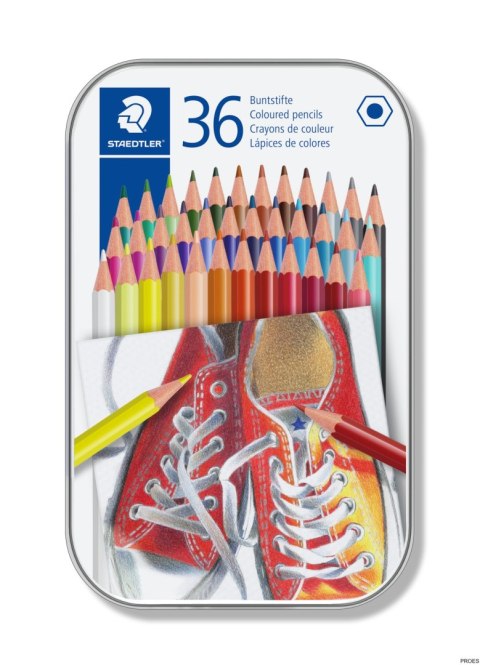 Kredki sześciokątne, 36 kol., w metalowym opakowaniu, Staedtler S 175 M36