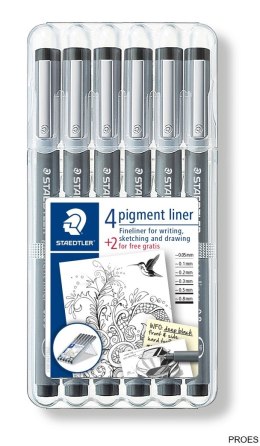 Pisak z atramentem pigmentowym, 6 szt., czarny, Staedtler S 308 SB6P