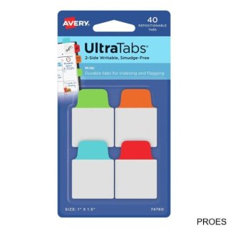 Ultra Tabs - samoprzylepne zakładki indeksujące, kolorowe, klasyczne, 25,4x38, 40 szt., Avery Zweckform 74760