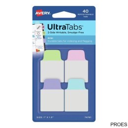Ultra Tabs - samoprzylepne zakładki indeksujące, kolorowe, pastelowe, 25,4x38, 40 szt., Avery Zweckform 74761