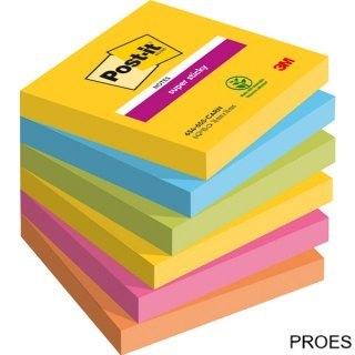 Bloczek samoprzylepny POST-IT Super Sticky (654-6SS-RIO), 76x76mm, 6x90 kart., paleta Rio de Janeiro