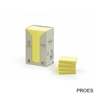 Bloczek samoprzylepny ekologiczny POST-IT (653-1T), 38x51mm, 24x100 kart., żółty