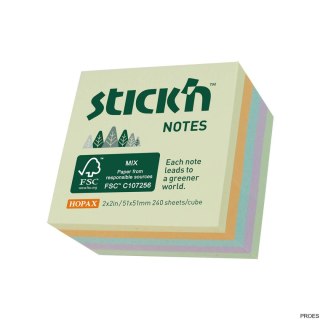 FSC notes kostka 51x51mm, pastel żół/pom/nieb/fiol/ziel, 240 k. 21888