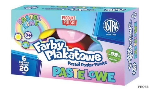 Farby plakatowe pastelowe Astra 6 kolorów - 20 ml, 301121001