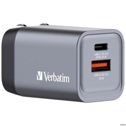 Ładowarka sieciowa/ścienna VERBATIM GAN CHARGER, 35W, 2xport, TYPE C+USB A, 32200