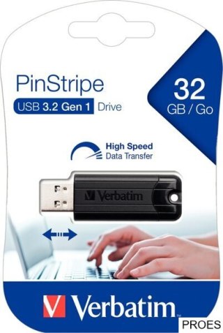 Pamięć Pendrive VERBATIM 32GB USB 3.2 czarny PINSTRIPE 49317