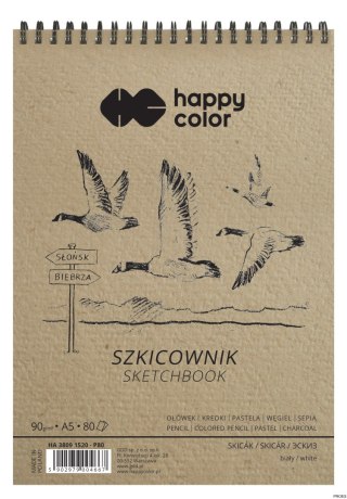 Szkicownik na spirali PTAKI A5, biały, 80 ark, 90g, Happy Color HA 3809 1520-P80