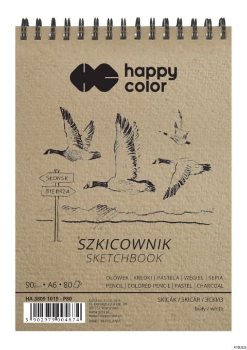 Szkicownik na spirali PTAKI A6, biały, 80 ark, 90g, Happy Color HA 3809 1015-P80