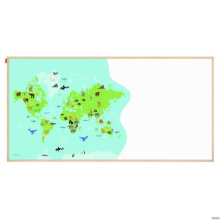 Tablica edukacyjna MemoBe, WHITEBOARDGAME: Animal adventure!, nadruk MAPA ŚWIATA ZE ZWIERZĘTAMI, rama drewniana, PL, 200x100 cm