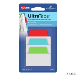 Ultra Tabs - samoprzylepne zakładki indeksujące, kolorowe, klasyczne, 50,8x38, 24 szt., Avery Zweckform 74754